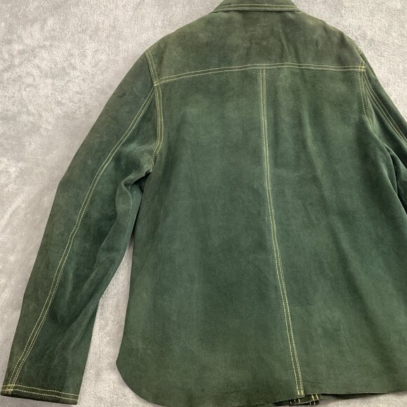 Vintage BUCKBOARD Jacket Mens 42 Green Yellow Stitching Button Snap Leather 70’s - Picture 13 of 16